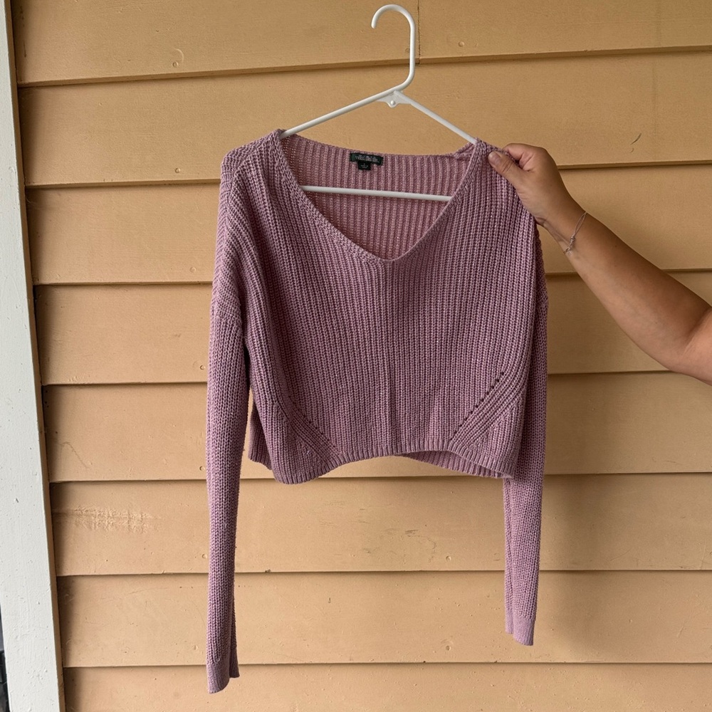 Purple V-Neck Knit Sweater